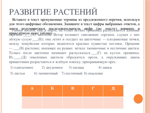 Вставьте в текст пропущенные слова используя