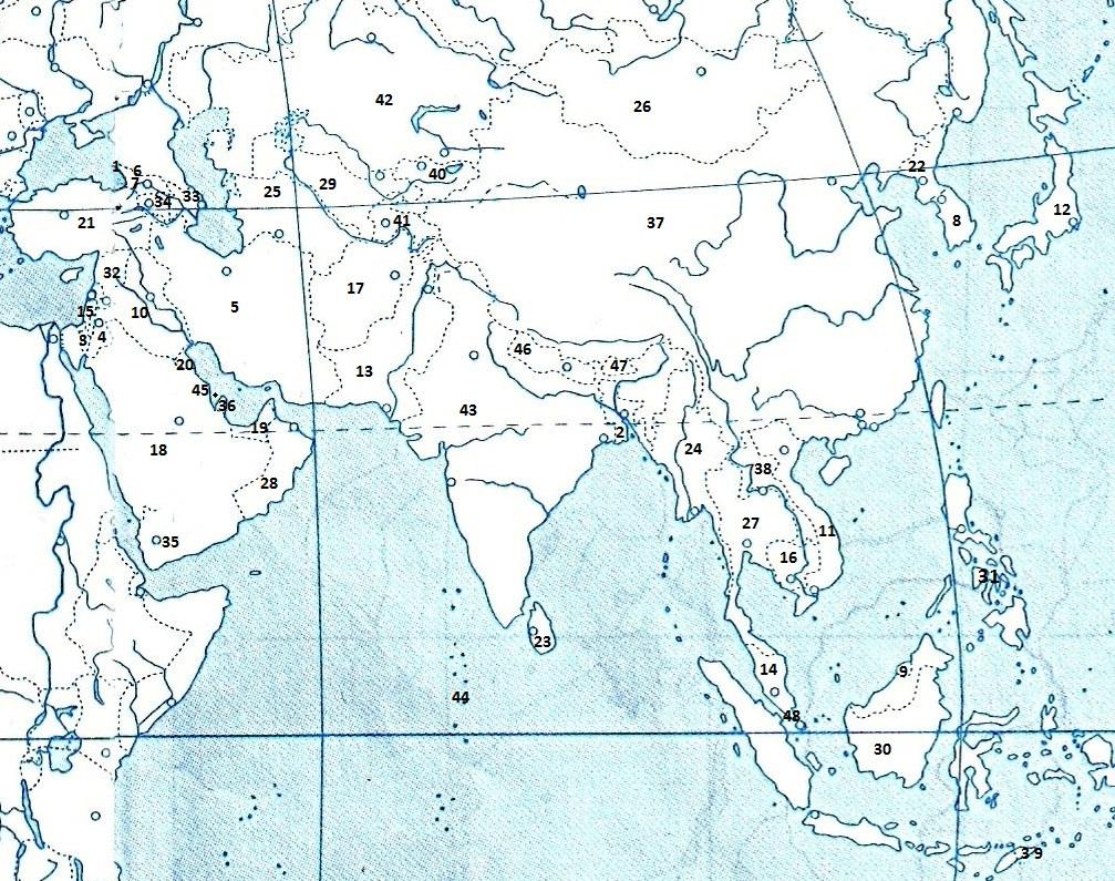 Контурная карта по азии