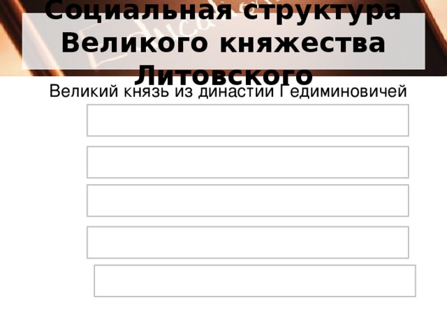 Паны Шляхта Социальная структура Великого княжества Литовского Великий князь из династии Гедиминовичей Свободные землевладельцы Аристократия 