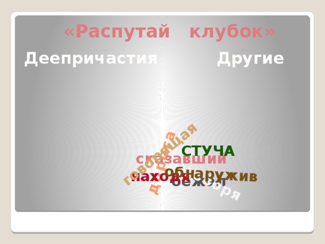 дорога говоря говорящая обнаружив «Распутай клубок» Деепричастия Другие стуча сказавший находя бежал 