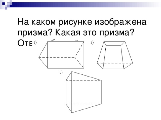 Выбери рисунки с изображением призмы