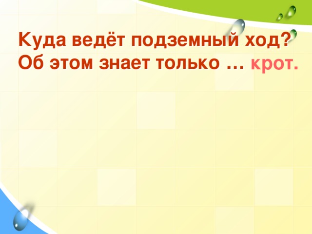 Куда ведёт подземный ход?  Об этом знает только … крот.