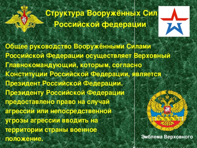 На кого возложено общее руководство вс согласно конституции рф