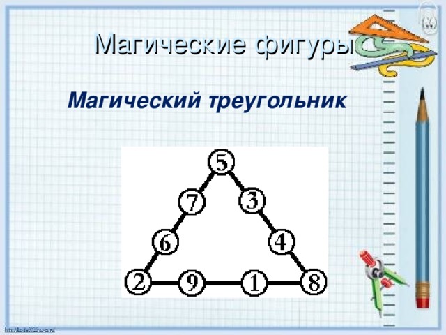 Решающие фигуры. Магический треугольник. Математический магический треугольник. Магические треугольники 1 класс. Магический треугольник с ответами.