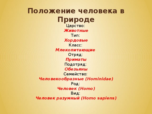 Схема вид род семейство отряд класс подтип тип царство