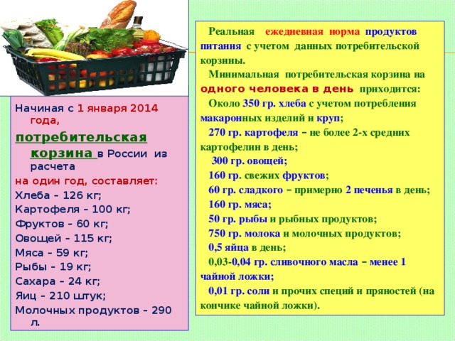 Норма продуктов в сутки