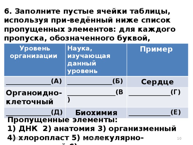 Заполните пустые ячейки таблицы используя термины