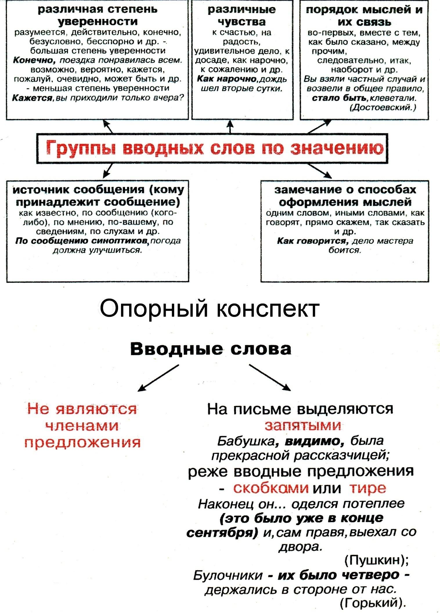 Как выглядит вводное слово в схеме