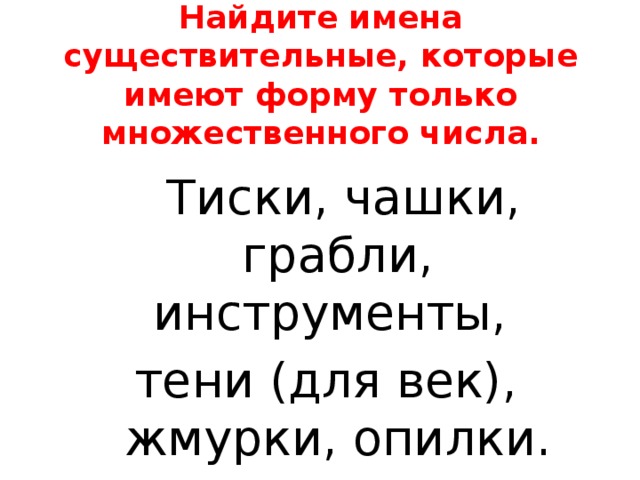 Имена существительные которые имеют форму только множественного числа 5 класс презентация