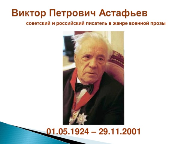  советский и российский писатель в жанре военной прозы 01.05.1924 – 29.11.2001 