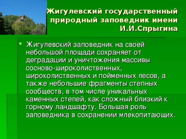 Заповедники самарской области презентация