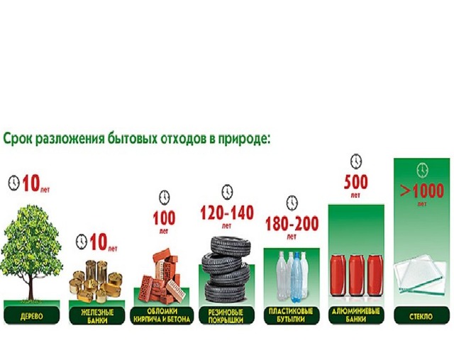 Газообразные продукты разложения. Сроки разложения отходов.