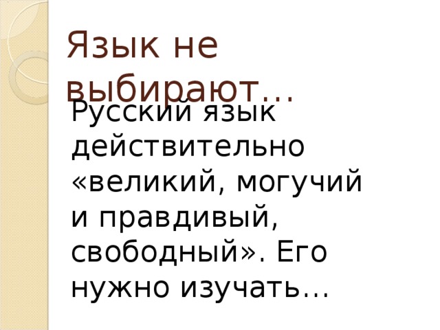 Язык не выбирают… Русский язык действительно «великий, могучий и правдивый, свободный». Его нужно изучать… 