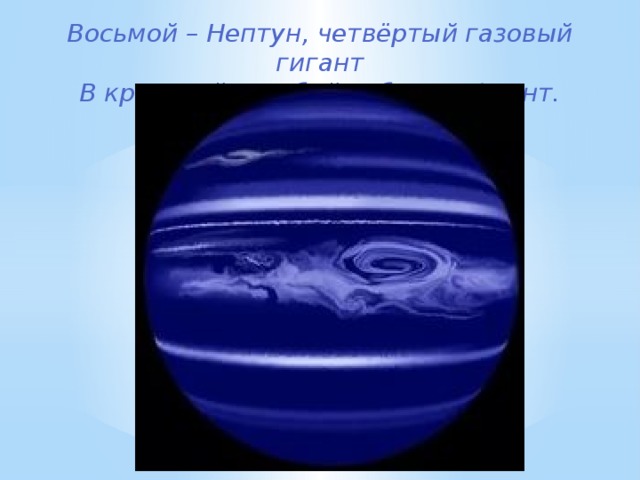 Восьмой – Нептун, четвёртый газовый гигант  В красивой голубой рубашке франт.    