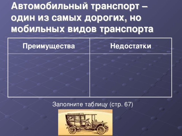 Виды транспортом преимущества. Недостатки автомобильного вида транспорта. Преимущества автодорожного транспорта. Автомобильный вид транспорта преимущества. Недостатки автомобильного транспорта география.