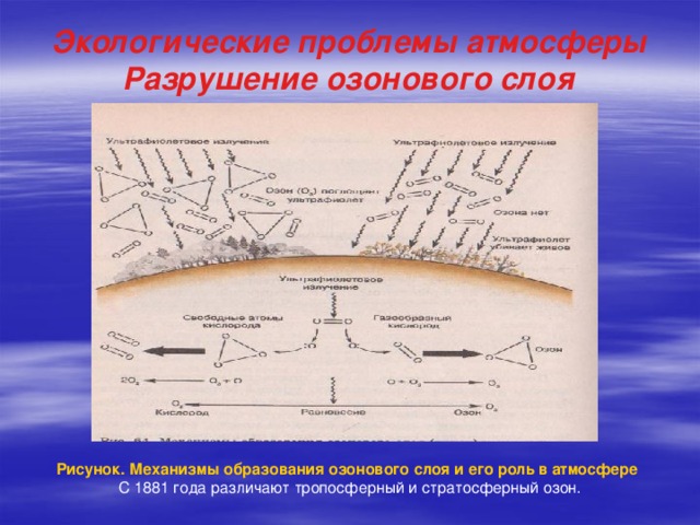 Схема разрушения озонового слоя под действием фреонов