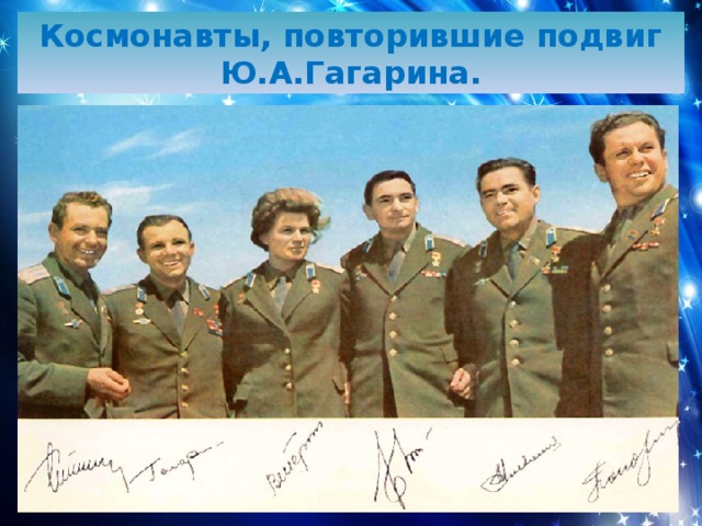 Космонавты, повторившие подвиг Ю.А.Гагарина. 