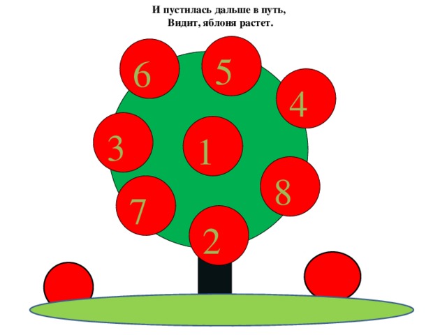 И пустилась дальше в путь,  Видит, яблоня растет.   5 6 4 3 1 8 7 2 