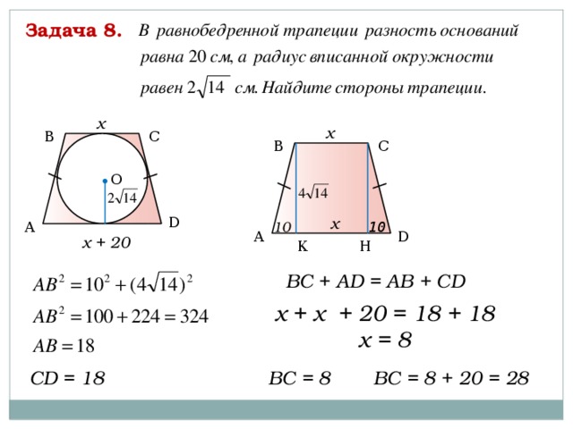 Найдите периметр трапеции авсд по данным рисунка