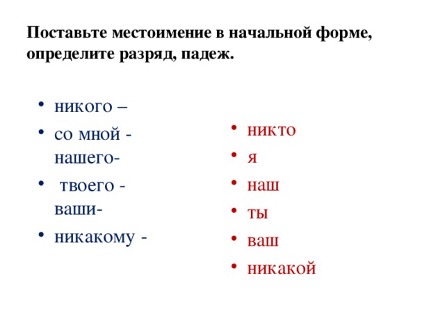 Данными начальная форма. Начальная форма местоимения.