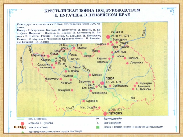 Карта пути емельяна пугачева