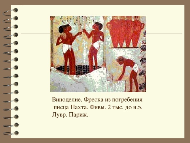 Виноделие. Фреска из погребения  писца Нахта. Фивы. 2 тыс. до н.э. Лувр. Париж. 