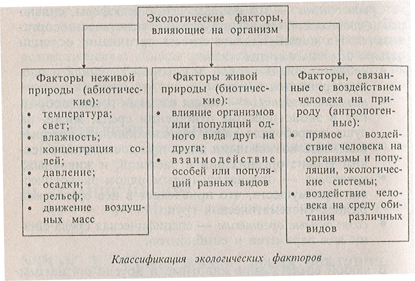 Схема классификации экологических факторов