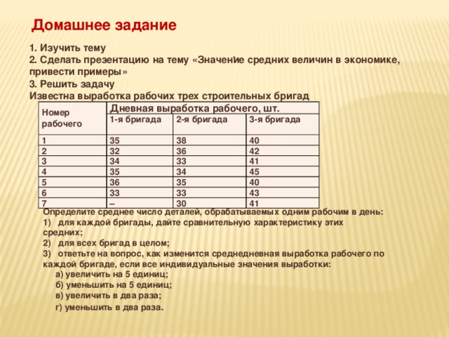 В среднем в два раза. Задачи на тему средние величины в статистике. Задача выработка бригады. Статистика средние величины решение задач. Решить задачу по статистике по средним величинам.