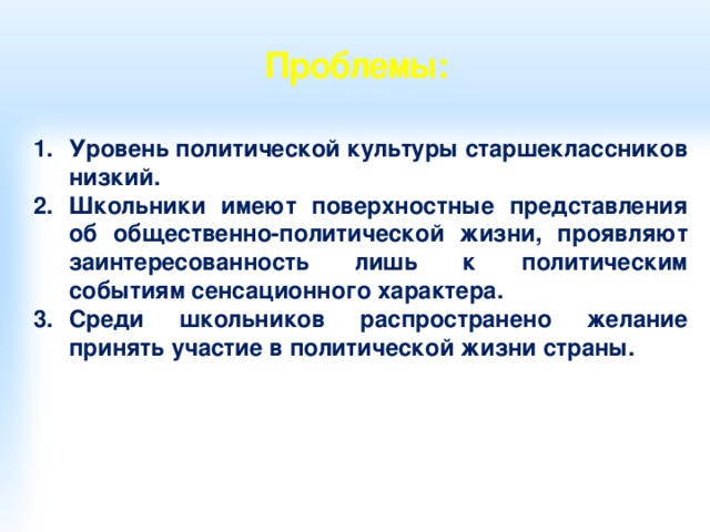 Проект на тему политическая культура старшеклассников идеал действительность и