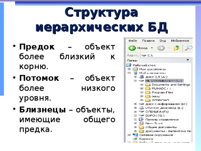 Объекты предки. Какие объекты называют предками потомками близнецами. Предок потомок по информатике. В иерархической БД потомок корень предок. Иерархическая база данных предок потомок Близнецы.