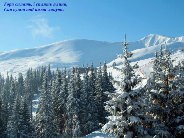 Гори сплять, і сплять ялини, Сни сумні над ними линуть. 