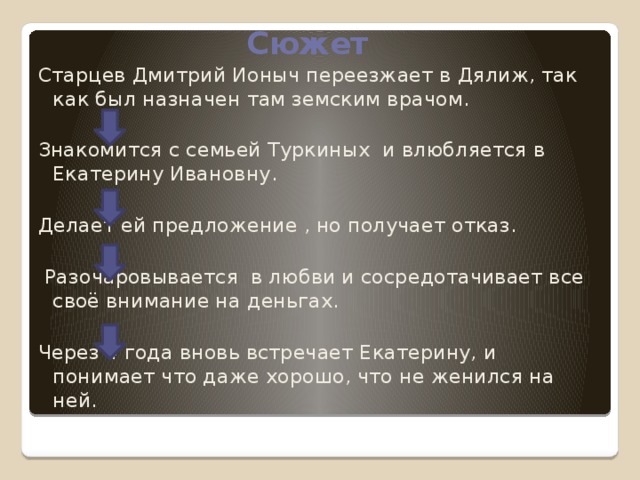 Кем был назначен старцев. Ионыч презентация. Сюжетные линии рассказа Ионыч. Чехов Ионыч презентация.