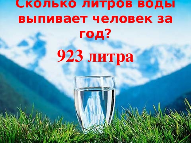 Сколько литров воды выпивает человек за год? 923 литра 