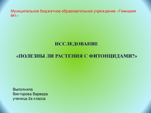 Муниципальное бюджетное образовательное учреждение «Гимназия №1» Выполнила Викторова Варвара ученица 2а класса 