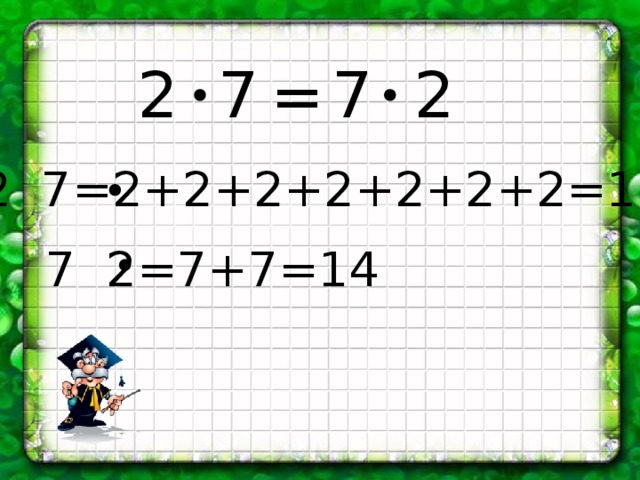 2 7 7 2 = 2 7=2+2+2+2+2+2+2=14 7 2=7+7=14 