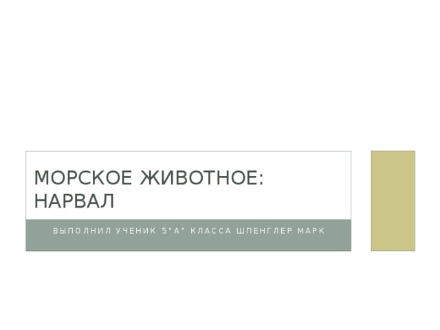 Морское животное: Нарвал Выполнил ученик 5”A” класса Шпенглер Марк 