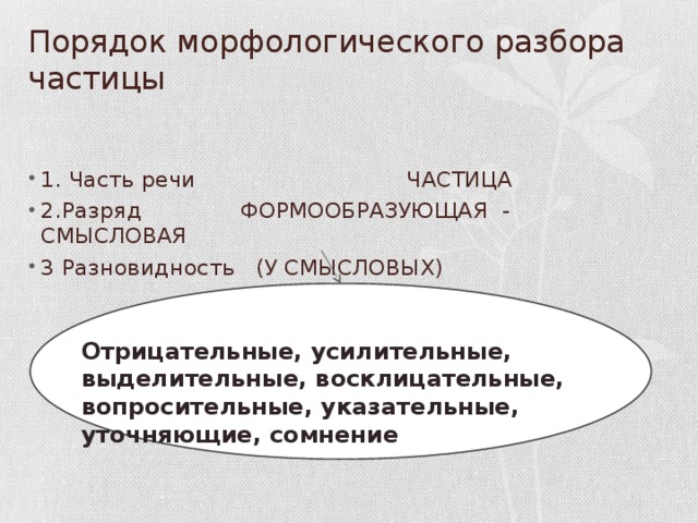 Морфологический анализ частицы 7 класс. Морфологический разбор частицы 7 класс. Порядок морфологического разбора частицы. Морфологический анализ частицы. Схема разбора частицы.