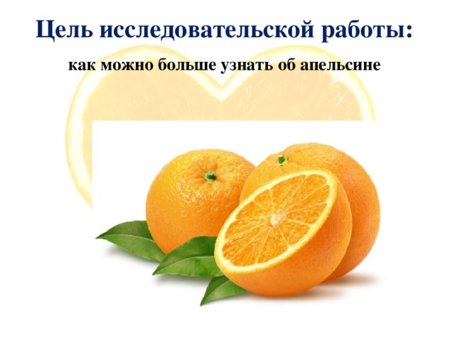 Цель исследовательской работы:  как можно больше узнать об апельсине   
