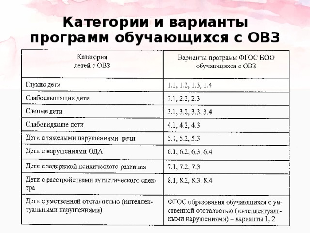 Предложите варианты программ. Варианты программ ОВЗ.