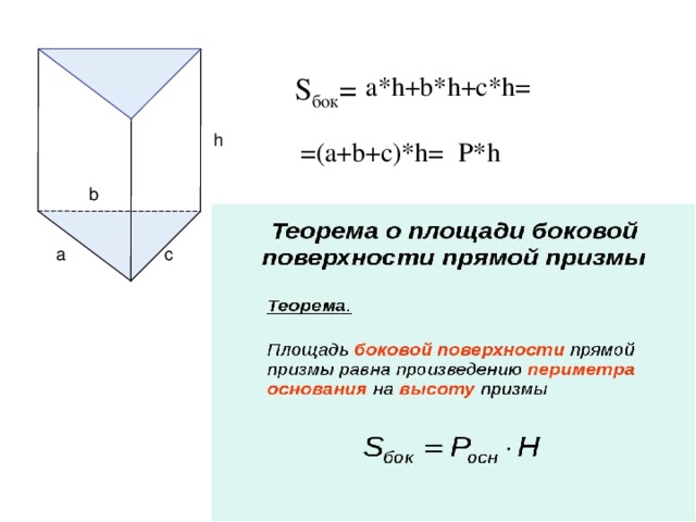 Площадь боковой правильной треугольной призмы