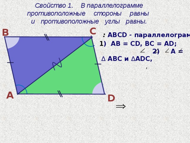 Противоположные стороны равны. Противолежащие углы параллелограмма равны. Противоположные углы параллелограмма. Противолежащие стороны параллелограмма равны. Противоположные углы параллелограмма равны.