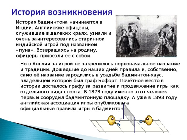 Презентация история возникновения бадминтона