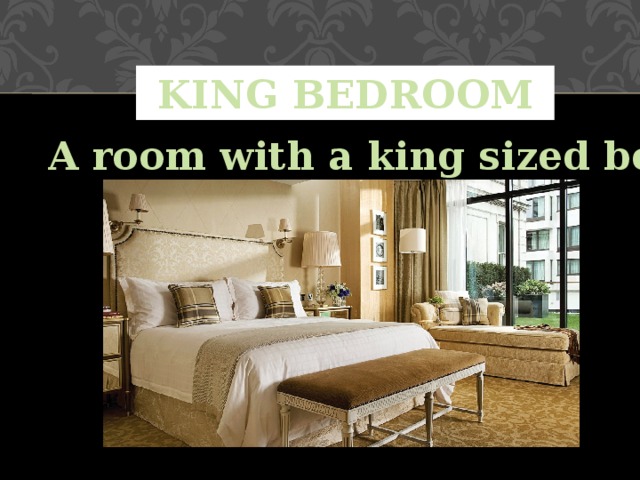 KING BEDROOM   A room with a king sized bed 
