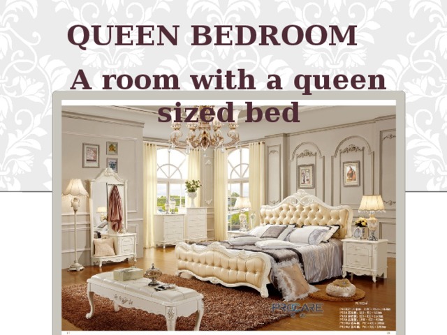 QUEEN BEDROOM A room with a queen sized bed 