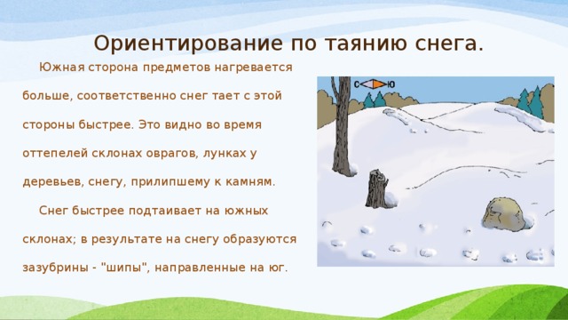 Начал таять. Ориентирование по таянию снега. Ориентирование по по таянью снега. Способы ориентирования на местности по таянию снега. Таяние снега с Южной стороны.