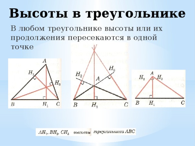 Доказательство высоты треугольника. Высота треугольника. Пересечение высот в треугольнике. Высоты треугольника пересекаются в одной точке. Продолжения высот треугольника.