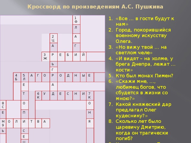 Кроссворд по произведениям тургенева