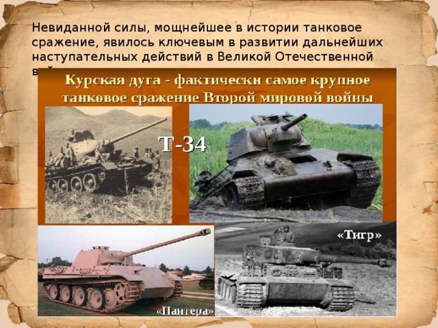 Невиданной силы, мощнейшее в истории танковое сражение, явилось ключевым в развитии дальнейших наступательных действий в Великой Отечественной войне. 