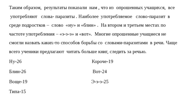 Презентация слова паразиты в речи учащихся