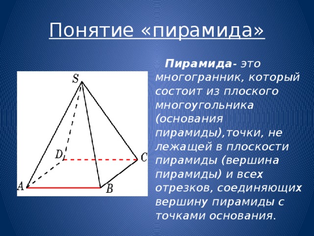 Основанием пирамиды имеющей. Понятие пирамиды. Понятие многогранника пирамида. Термины по теме пирамида.